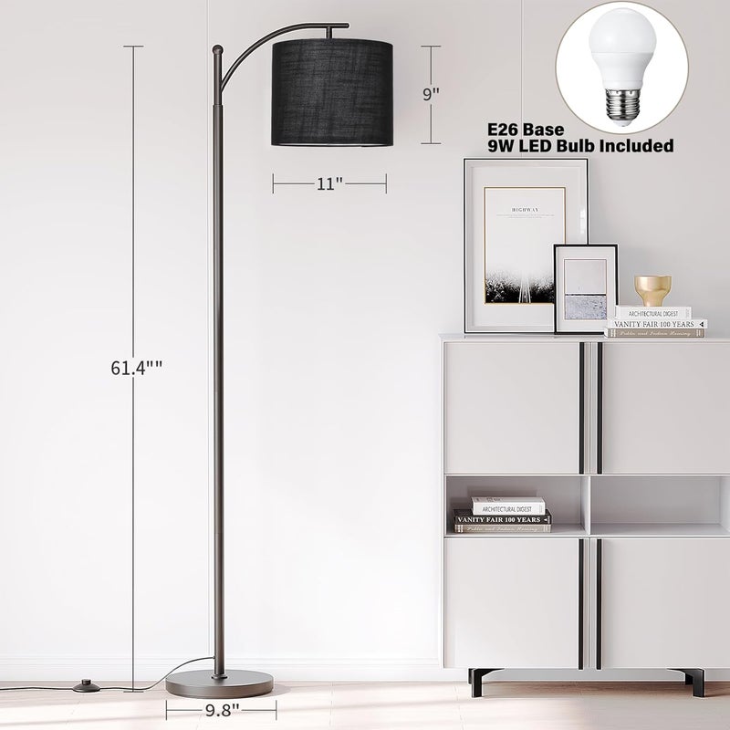 SUNMORY Arc Floor Lamp, Modern Floor Lamp with 12W 3 Color Temperatures Bulb, Metal Standing Lamps with Black Adjustable Hanging Lampshade, Tall Floor Lamps for Living Room, Bedroom, Office - Image 3